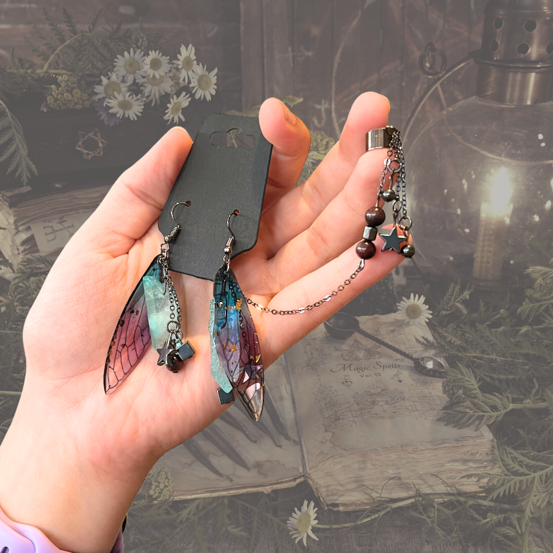 Dusky Dream Fairy Wing Cuff Earring Set