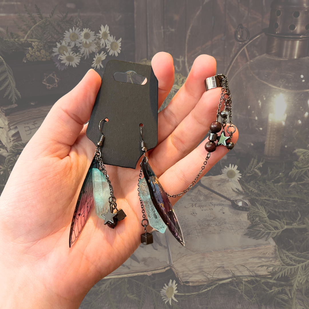 Dusky Dream Fairy Wing Cuff Earring Set