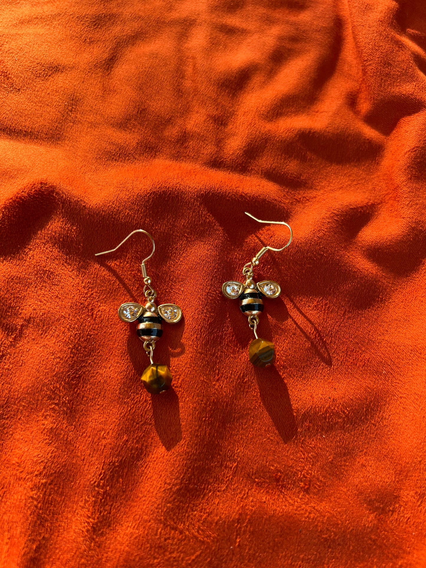 Honey Drop Bee and Tigers Eye Dangle Earring Set