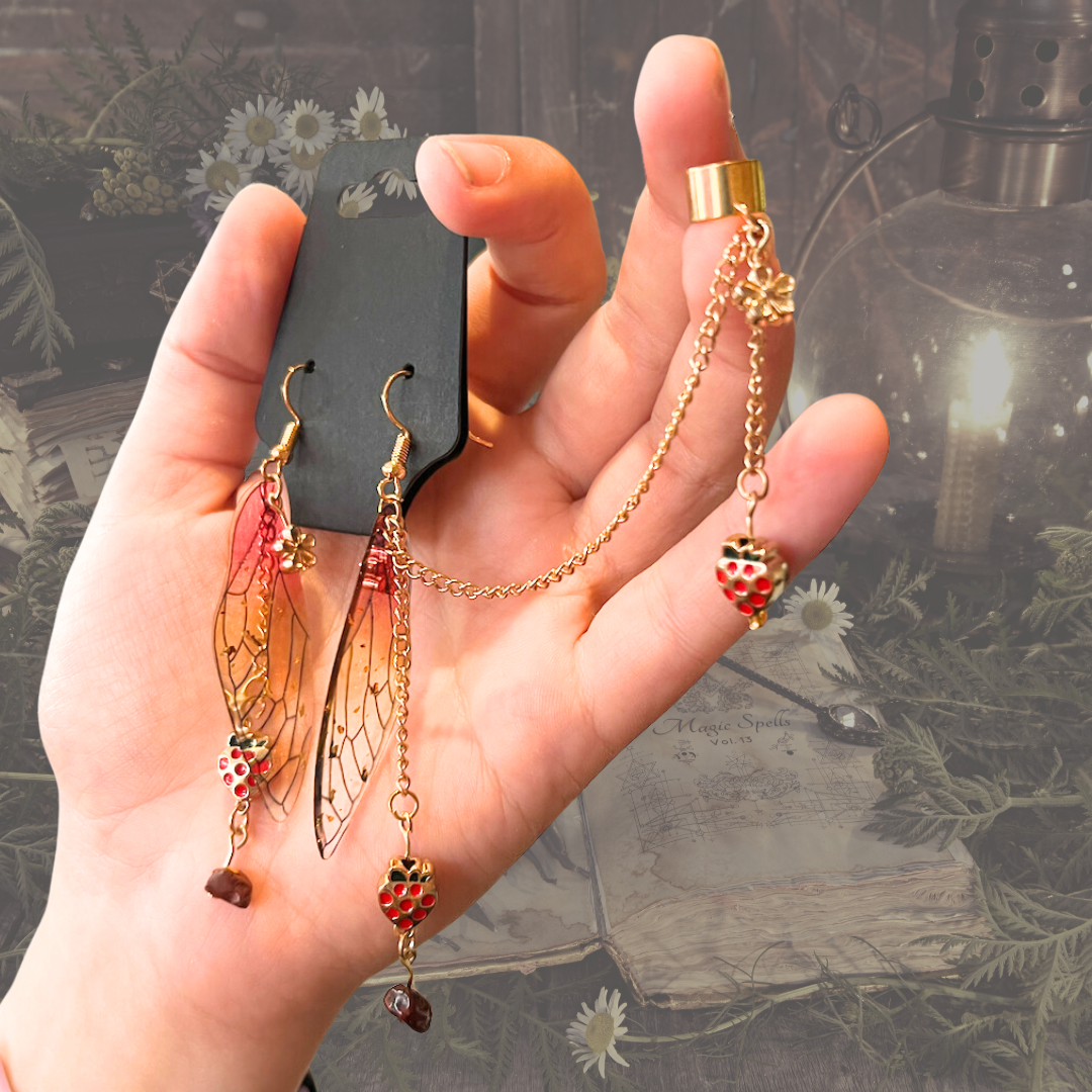 Strawberry Fairy Wing Cuff Earring Set
