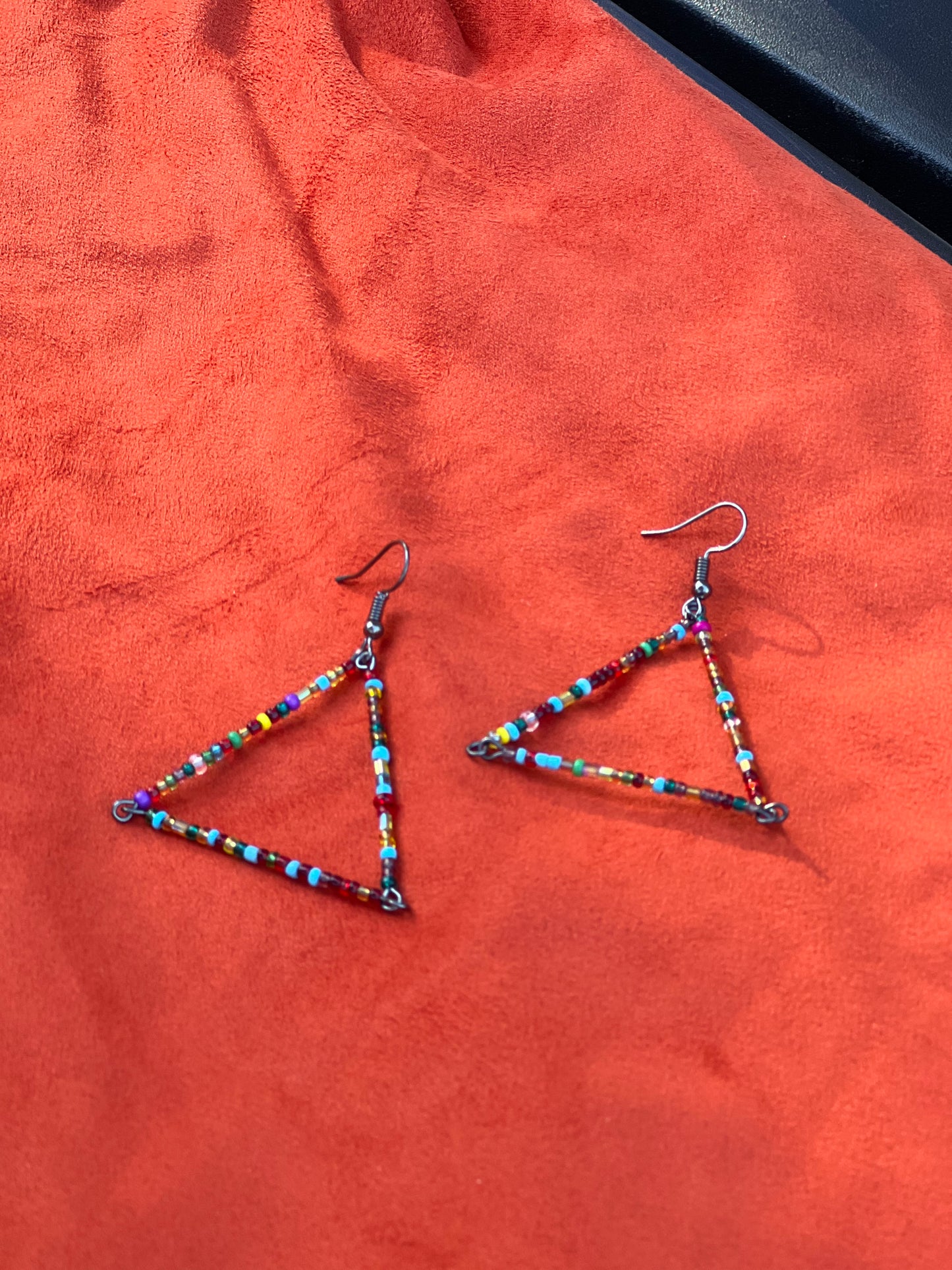 Seed Bead Triangle Dangle Earrings Large